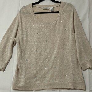 Allison Brittney - Cozy Beige Lightweight Sweater with Sparkling Embelishments